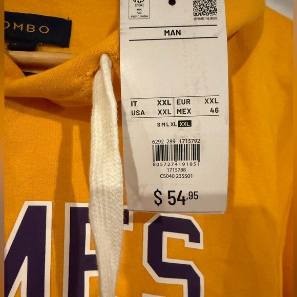 Piombo brand XXL James Douglas Men's Yellow Hoodie with Purple letters,m - Picture 2 of 2